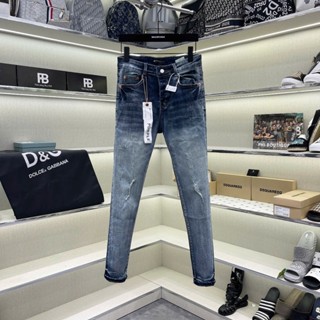 Quần jean nam Purple xanh bạc wash cào rách nhẹ đùi dập nhăn 3D ống mác lụa basic QJ601P