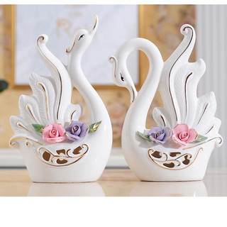 Cặp thiên nga gốm sứ trắng trí phong thủy