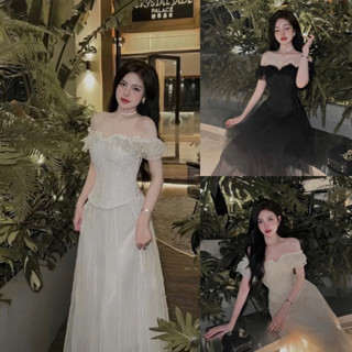 Bigsize Set áo cúp ren trễ vai kèm chân váy lưới dáng dài xoè 55-95kg