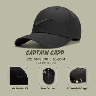 Nón kết lưỡi trai nam nữ thời trang Nike đen logo thêu logo đen nổi 3D, mũ lưỡi trai cao cấp