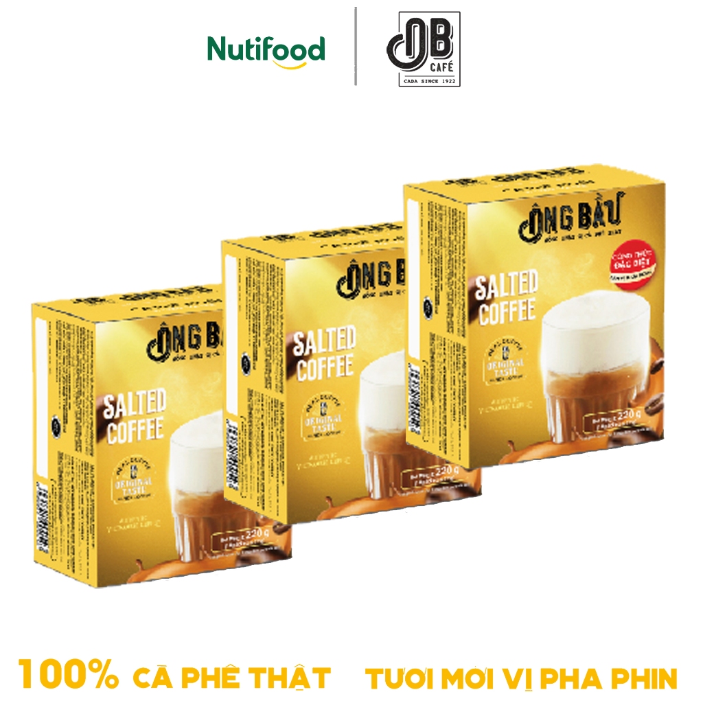 (SẢN PHẨM MỚI) Combo 03 Hộp Cà Phê Cafe Muối 220G/ 30 Gói 22G Ông Bầu dùng tiện lợi - NUTIFOOD SHOP