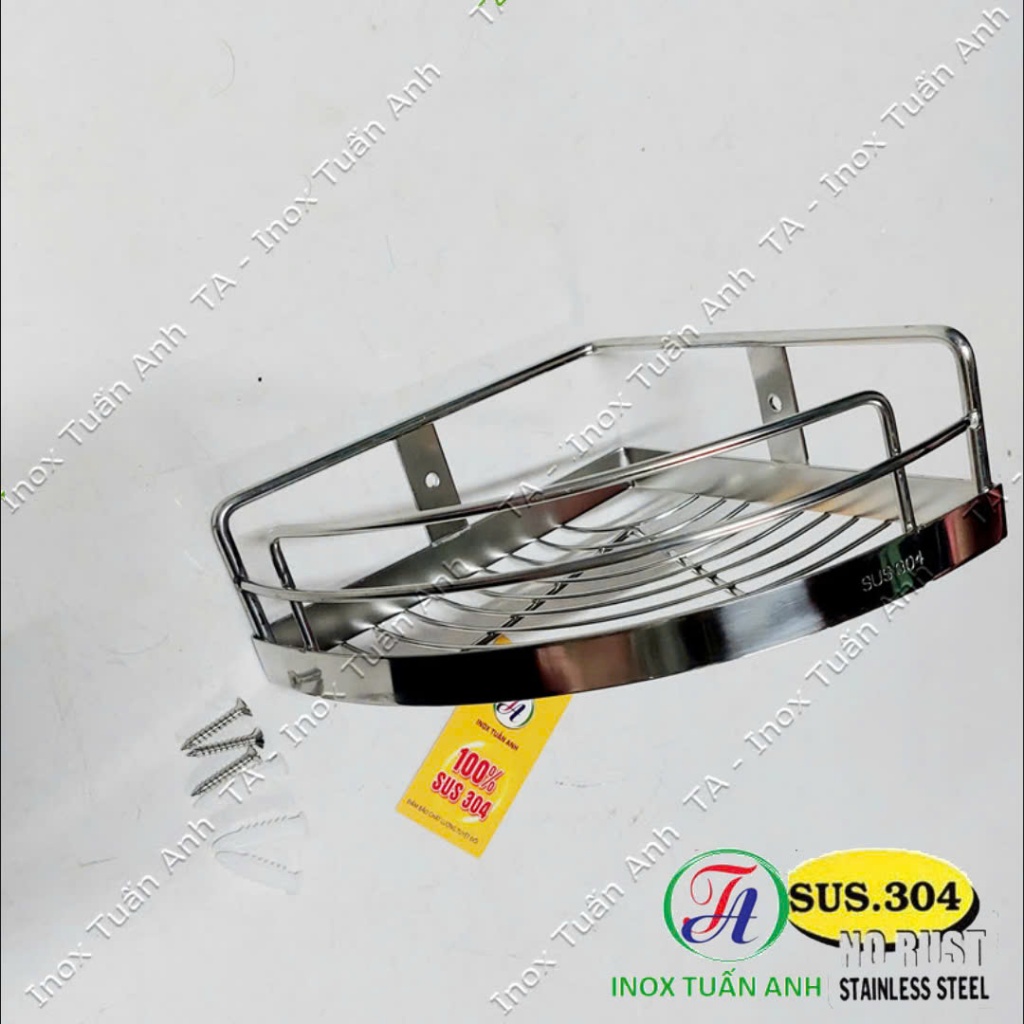 Kệ góc inox 1 tầng Inox 304 - Kệ góc 1 tầng 100% SUS 304 - Kệ nhà tắm
