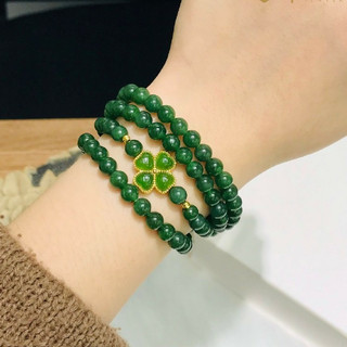   Mix  Vòng Tay Đá Mã Não Màu Xanh Bích Và Cỏ Bốn Lá - Chuỗi 108 hạt + Vòng đơn 6mm 8mm - Phụ Kiện Trang Sức Phong Thủy 