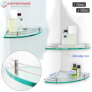 Kệ Kính Cường Lực Lắp Góc Nhà Tắm KZ-KKG01 - Có 1 và 2 tầng, phụ kiện inox 201 hoặc 304, nhỏ gọn tiết kiệm diện tích