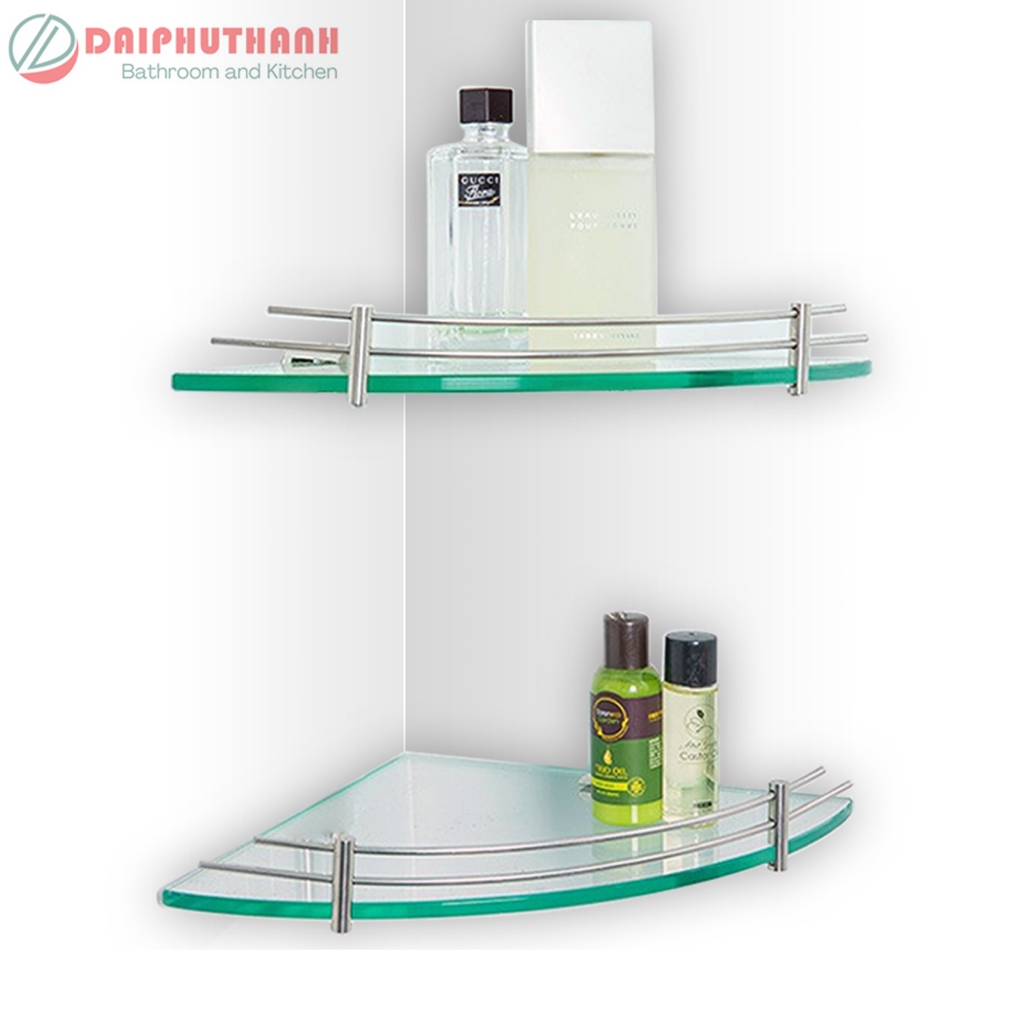 Kệ Kính Cường Lực Lắp Góc Nhà Tắm KZ-KKG01 - Có 1 và 2 tầng, phụ kiện inox 201 hoặc 304, nhỏ gọn tiết kiệm diện tích