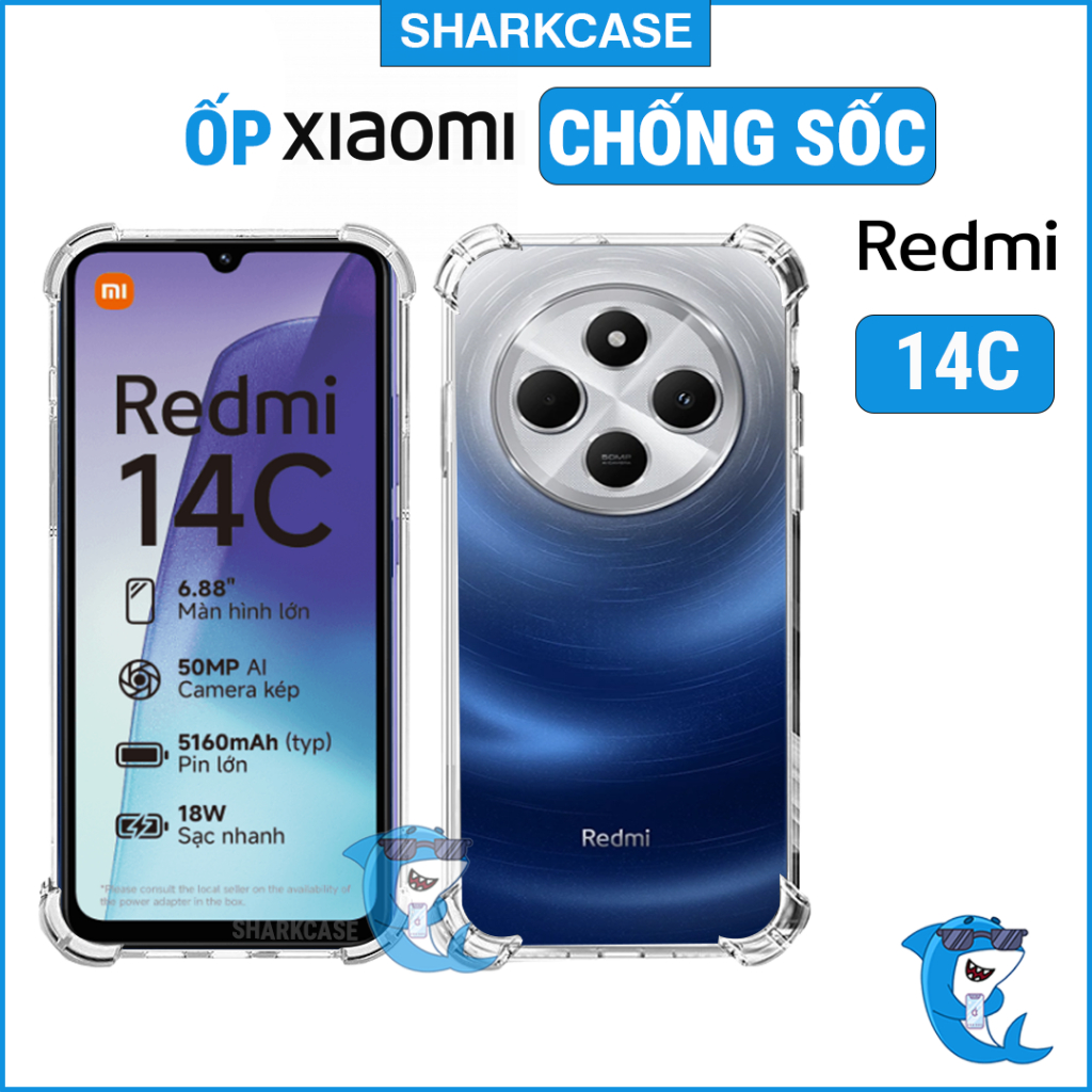 Ốp lưng Redmi 14C dẻo trong suốt silicon cao cấp chống sốc viền vuông bảo vệ cam Vỏ bao lưng đt
