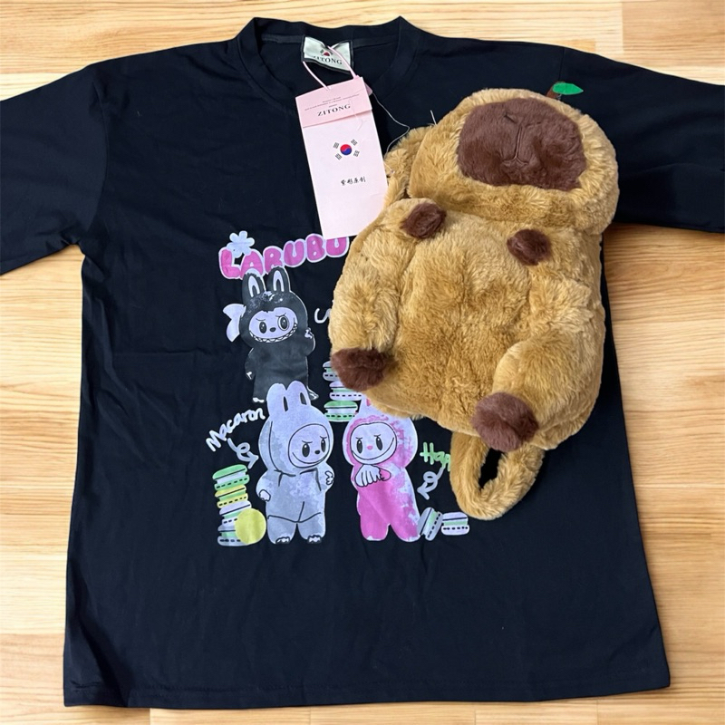 (Zitong ) Áo thun cotton labubu tặng balo Capypara