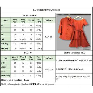 Set Sơ Mi Váy Đôi Fig Tree Màu Cam Gạch Dễ Thương