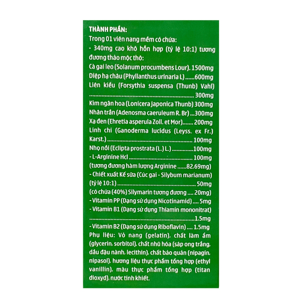 Viên uống bổ gan Arginin Cà Gai Leo giải độc gan, hạ men gan - Hộp 60 viên