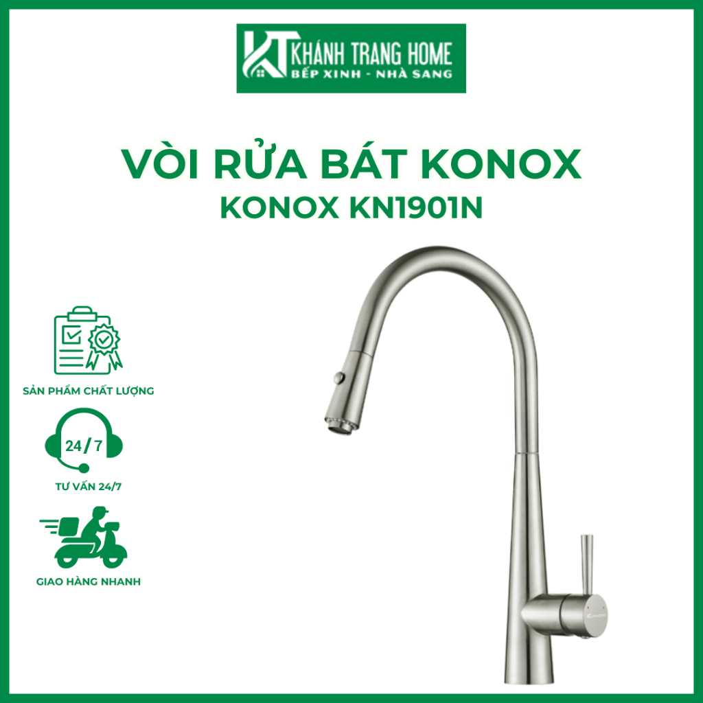 Vòi rửa bát rút dây KONOX KN1901N chức năng đầu phun 2 chế độ nước - Khánh Trang Home