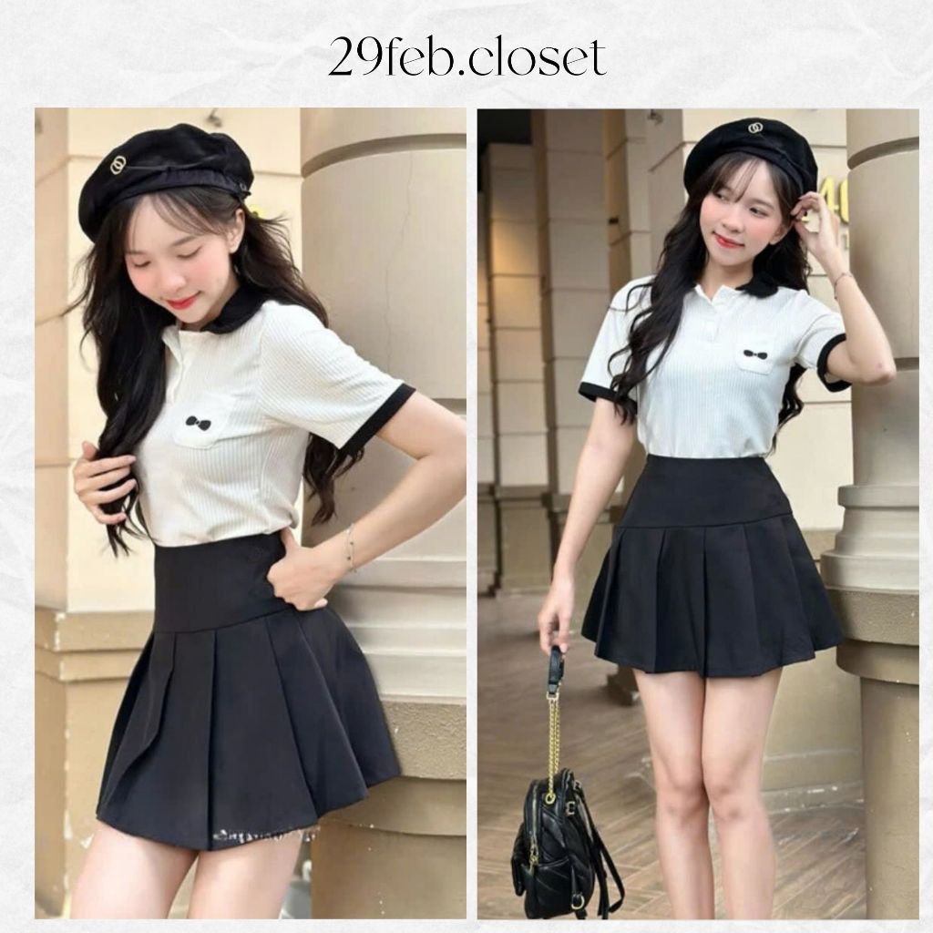 Chân Váy Ngắn Xếp Ly Cạp Cao Nữ Tính, Chân Váy Xếp Ly Nữ Dáng Ngắn Trơn Basic Hàn Quốc Sexy - 29feb.