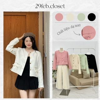 Áo Blazer 2 Lớp Cổ Tròn 2 Túi Họa Tiết Nơ Nữ Tính Phong Cách Hàn Quốc, Áo Khoác Vest Dáng Lửng - 29feb.closet - A475