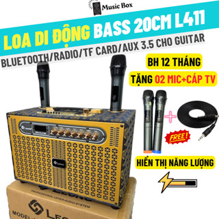 [Tặng 02 Mic+Cáp TV] Loa Di Động Karaoke Bluetooth Music Box L411, Bass 20cm Vỏ Gỗ Cao Cấp Sang Trọng - BH 12 Tháng L411