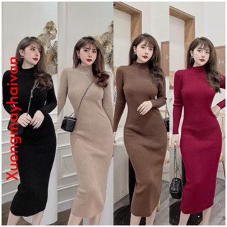  HV - Váy Len Body Cổ 3 phân  Váy Len Cổ Lọ Hàng Quảng Châu chất dày loại đẹp 