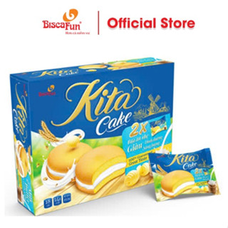  BÁNH BÔNG LAN KITA CAKE BISCAFUN HƯƠNG BƠ SỮA  KHAY 280G HỘP 252G TÚI 168G  