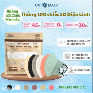  Thùng 100 Chiếc Khẩu Trang 5D Diệu Linh kháng khuẩn 3 lớp dày dặn chống bụi ngăn ngừa vi khuẩn 