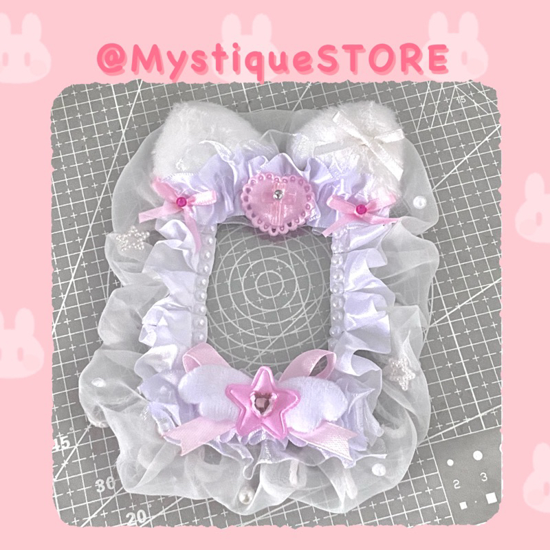 [MystiqueSTORE] Toploader decor ren tai mèo màu hồng trắng - khung để ảnh trang trí màu trắng hồng