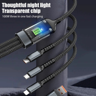 Dây Sạc Tự Ngắt Bọc Dù 100W Tích Hợp 3 đầu dây sạc phù hợp mọi máy điện thoại và thiết bị