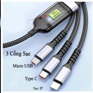 Dây Sạc Tự Ngắt Bọc Dù 100W Tích Hợp 3 đầu dây sạc phù hợp mọi máy điện thoại và thiết bị