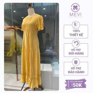 Váy xếp ly ngực tay bồng dáng dài màu vàng Mái Em _V9223