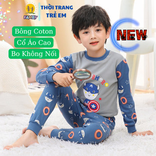 Bộ thu đông cổ cao bé trai FAMBY đồ bộ dài tay thời trang trẻ em chất cotton in chìm