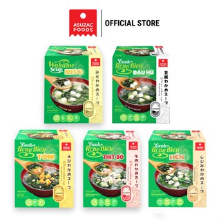Combo 5 hộp Canh rong biển ăn liền Asuzac đủ vị (Đậu hũ, Miso, Hến, Bò, Tôm)