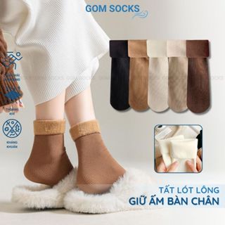 Tất lót lông nữ cổ cao giữ ấm chân GOM SOCKS, vớ giữ nhiệt mùa đông mềm mại, dày dặn - BUS-1807-1DOI