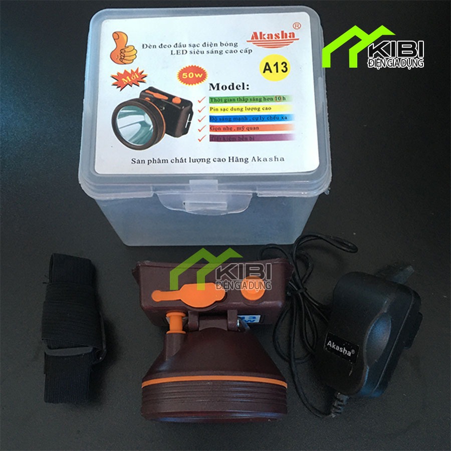 Đèn pin đội đầu siêu sáng, đèn đeo đầu A13 AKASHA công suất 50W