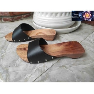 Guốc Gỗ Guốc Mộc Quai Nhung 2 Lớp Cao 3 - 4 Phân ( đế cao su 2 lớp  )