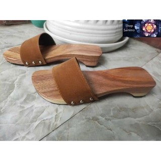 Guốc Gỗ Guốc Mộc Quai Nhung 2 Lớp Cao 3 - 4 Phân ( đế cao su 2 lớp  )