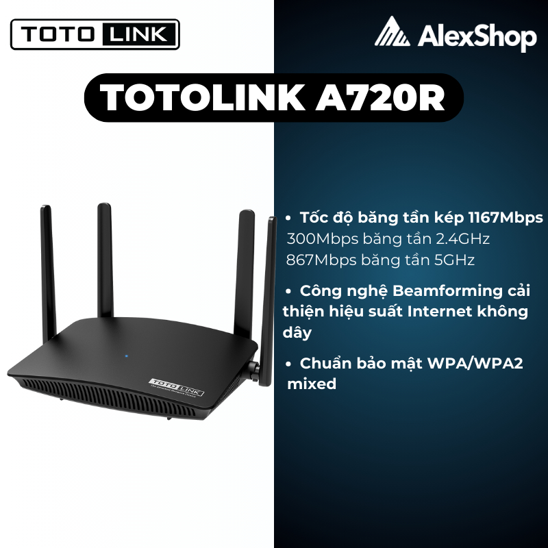 [1200M] Phát Wifi TOTOLINK A720R băng tần kép AC1200 Chính hãng
