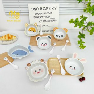 Bộ bát ăn dặm cho bé, bát ăn kèm thìa nhựa Mumbebe cho bé hình thú đáng yêu [BabyUS]