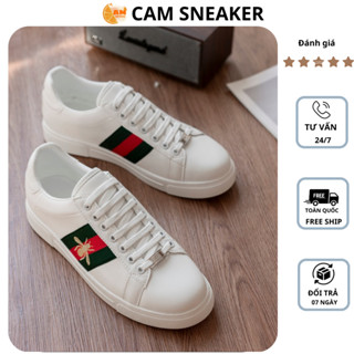  Giày Thể Thao Sneaker Nam QC27 Giày Thể Thao CAM SNEAKER Trắng Thêu Ong Vạch Xanh Đỏ C.Cấp Full Box Bill 