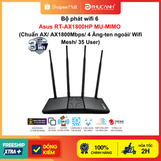  Bộ phát wifi 6 Asus RT-AX1800HP MU-MIMO  Chuẩn AX  AX1800Mbps  4 Ăng-ten ngoài  Wifi Mesh  35 User  