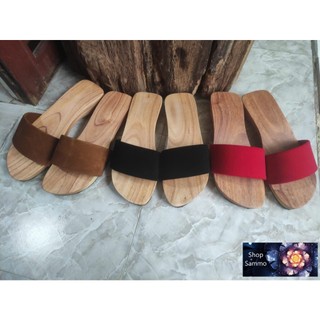 Guốc Gỗ Guốc Mộc Quai Nhung 2 Lớp Cao 3 - 4 Phân ( đế cao su 2 lớp  )