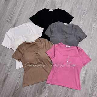 Áo thun tăm cổ trụ có mút ngực, Áo kiểu dáng ôm ngắn tay AT6581-E10TH - NhiNhi Shop