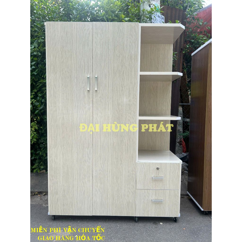 Tủ quần áo 2 cánh kèm kệ nhựa đài loan cao cấp bản lề lõi gỗ miễn phí vận chuyển bảo hành 2 năm tại nhà
