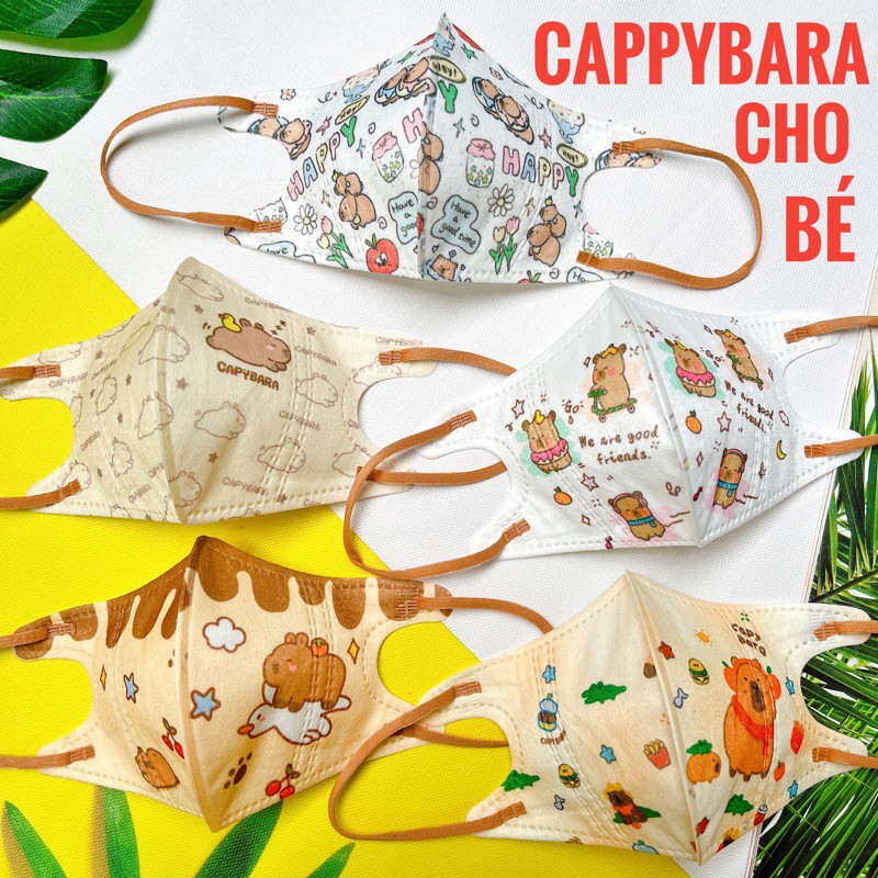2 Size 0-2 Tuổi Và 3-8 Tuổi (Túi 10/50Cái) Khẩu Trang In Hình Hoạ Tiết Chuột Cappybara 2 Size Cho Bé