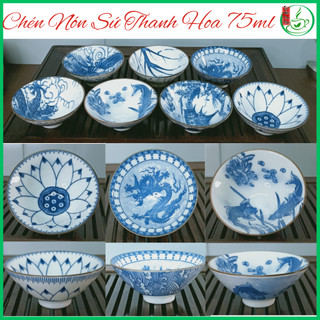 Chén Sứ Thanh Hoa Hình Nón Hàng Loại 1, Chén Trà Cảnh Đức Dùng Uống Trà Dung Tích 75ml Họa Tiết Xịn