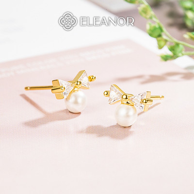 Bông tai nữ chuôi bạc 925 Eleanor Accessories hình nơ đính đá phụ kiện trang sức khuyên tai 8258