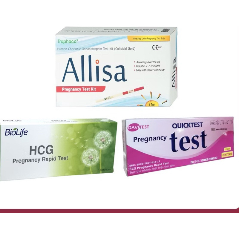 Que thử thai, test rụng trứng Kichi, ALLISA, BIOLIFE HCG, QUICKTEST que thử thai nhanh, cho kết quả 