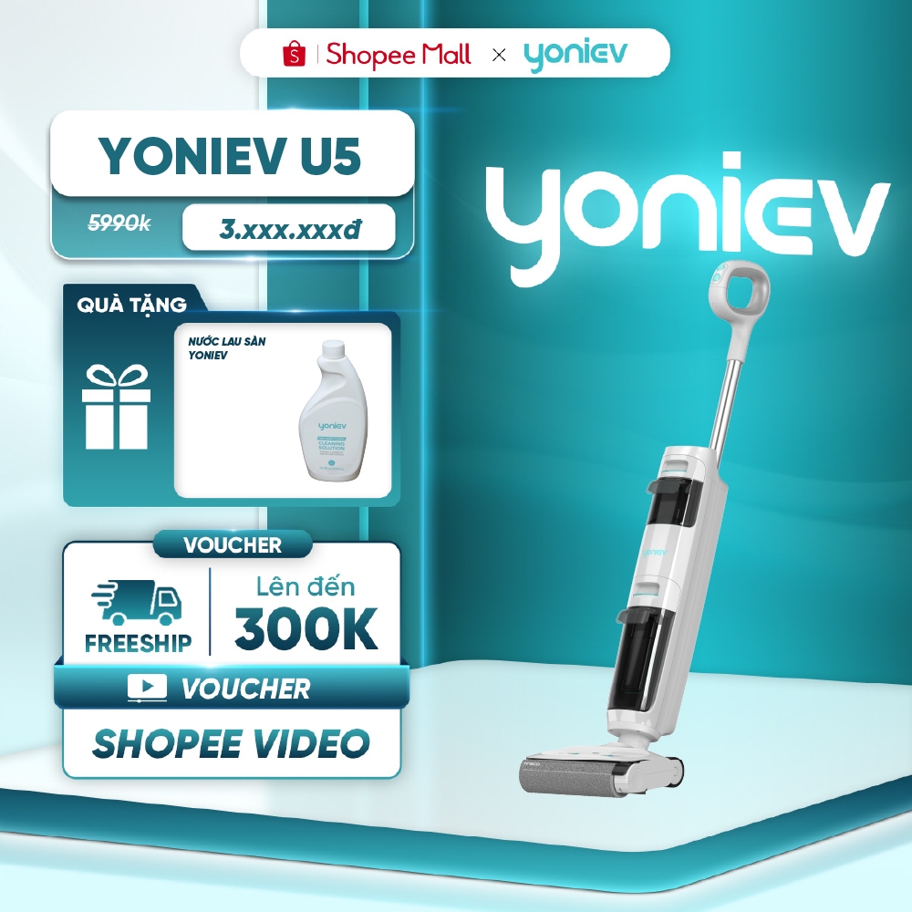 Máy hút bụi lau sàn thông minh YONIEV U5 - 2 chế độ hoạt động - Tự động làm sạch con lăn