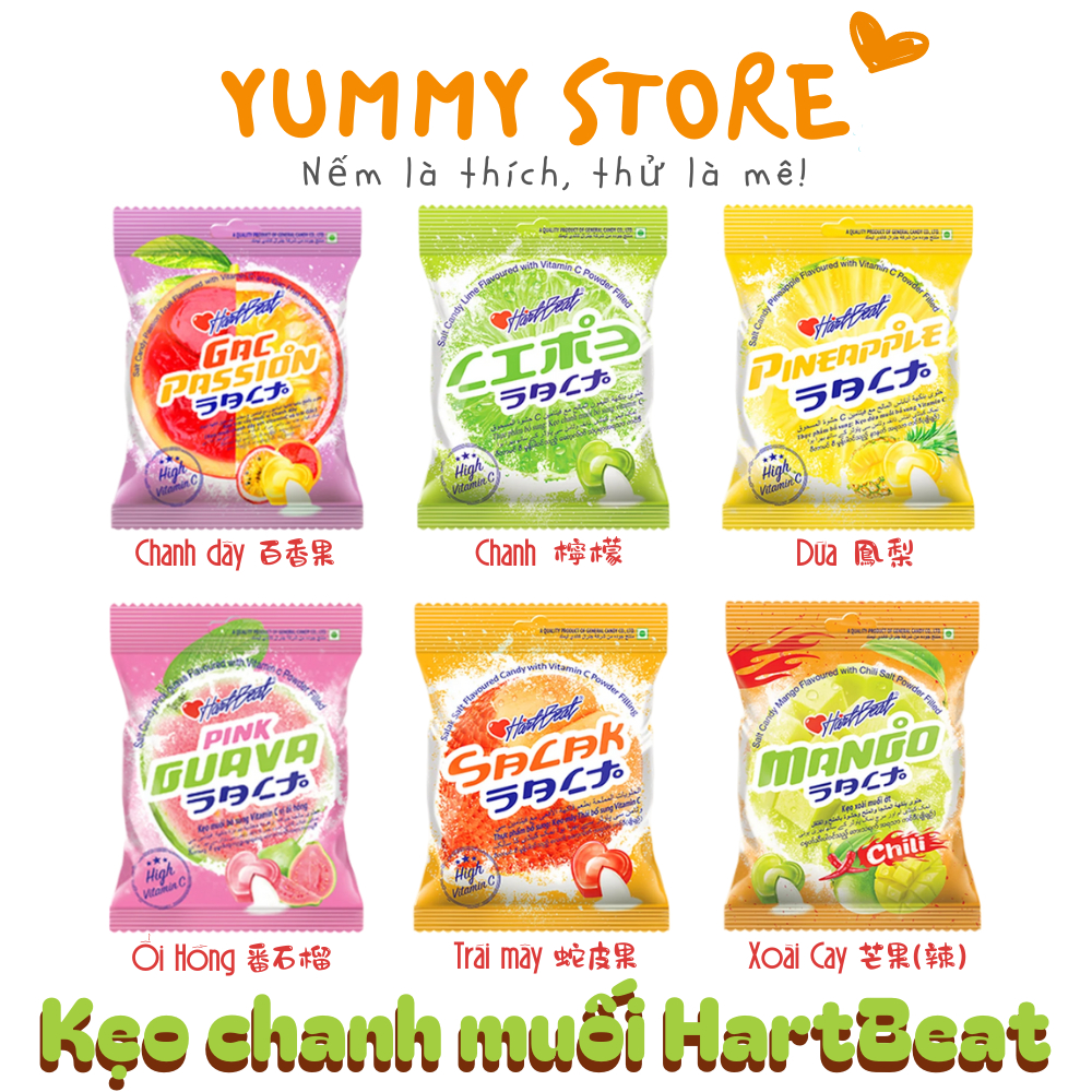 Kẹo chanh muối HartBeat Thái Lan đủ vị gói 120g bổ sung Vitamin C
