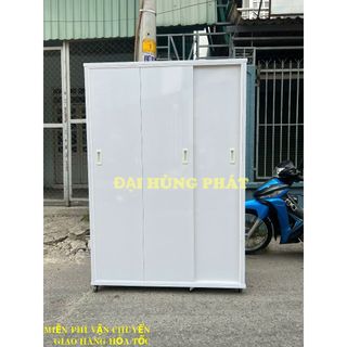Tủ nhựa cửa lùa 3 cánh trắng nhựa đài loan cao cấp bánh xe lót lõi gỗ cực chắc chắn