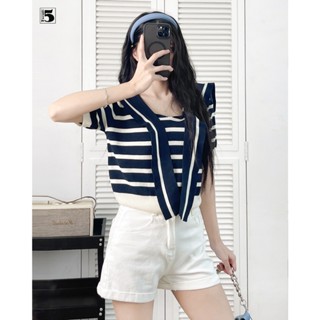 Áo len mongtoghi nữ Twentyfive họa tiết kẻ ngang, vạt thủy thủ năng động 6259