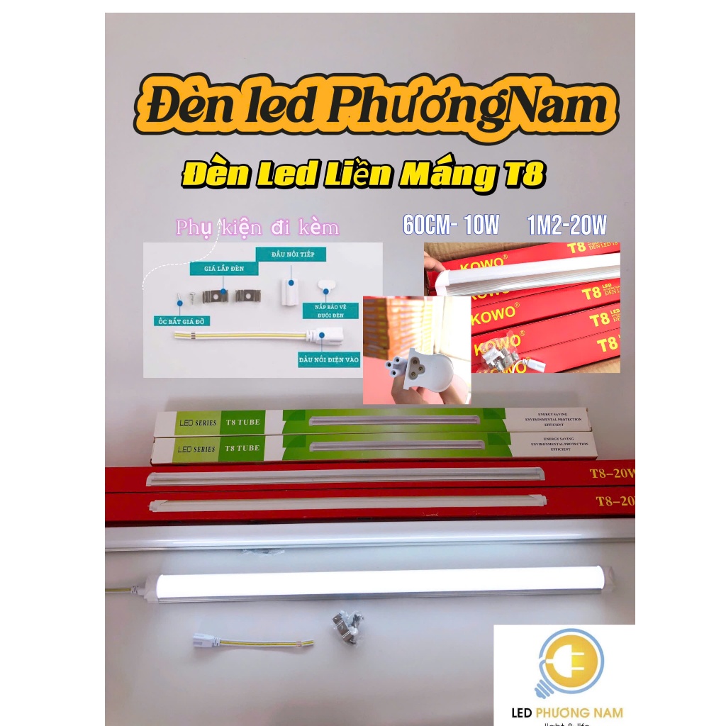[KOWO COMBO 2]  Bộ Đèn Led Liền Máng 1m2 - Trắng [ T8 ]