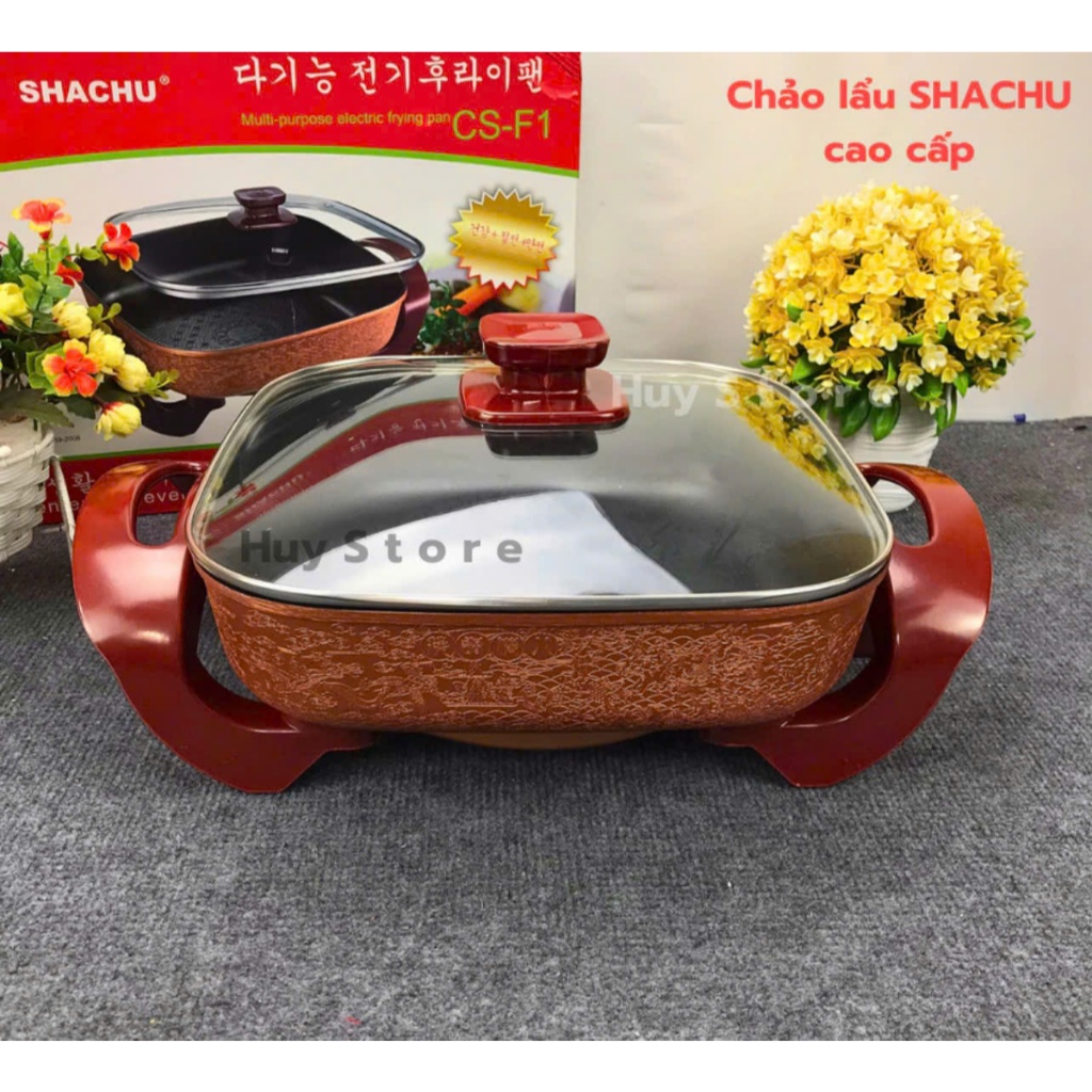 Chảo điện đa năng Shachu CS-F1 Hàn Quốc thế hệ mới , Bếp nẩu lướng điện hiện đại tiện ích nấu canh xào hấp .