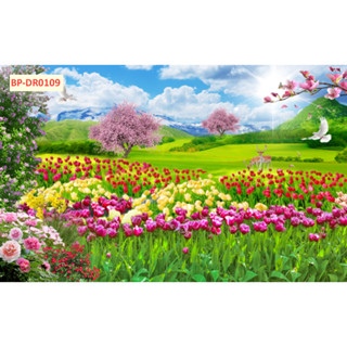 Tranh hoa Tuylip ,tranh vải lụa 3d dán tường phòng ngủ chill ,nhận in theo kích thước gửi kèm keo dán