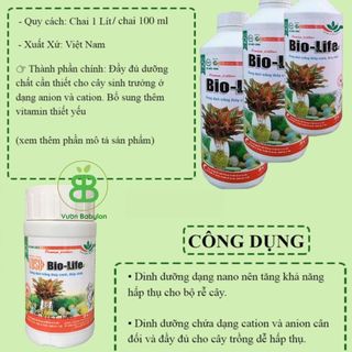 Dung Dịch Thủy Canh Bio Life, Chuyên Cho Cây Thủy Sinh, Cây trồng thủy, Trồng Trong Nước Vuonbabylon - Chai 1L