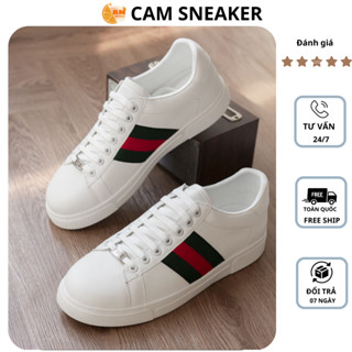  Giày Nam Thể Thao Sneaker QC28 Giày Thể Thao Nam CAM SNEAKER Trắng Sọc Xanh Đỏ C.Cấp Full Box Bill 